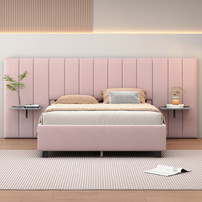 Lit plateforme tapissier avec grande tête de lit, mobilier de chambre à coucher