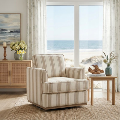 Parker Farmhouse 33'' W Upholstered Swivel Accent Armchair with Solid Wood Base