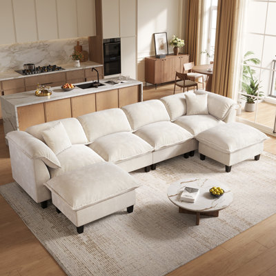  143.7" Chenille Modular Sectional Sofa With Storage Ottoman, Washable Cushion Covers, Padded Armrests, Extra-Thick Deep Cushions, Tool-Free Assembly, Beige