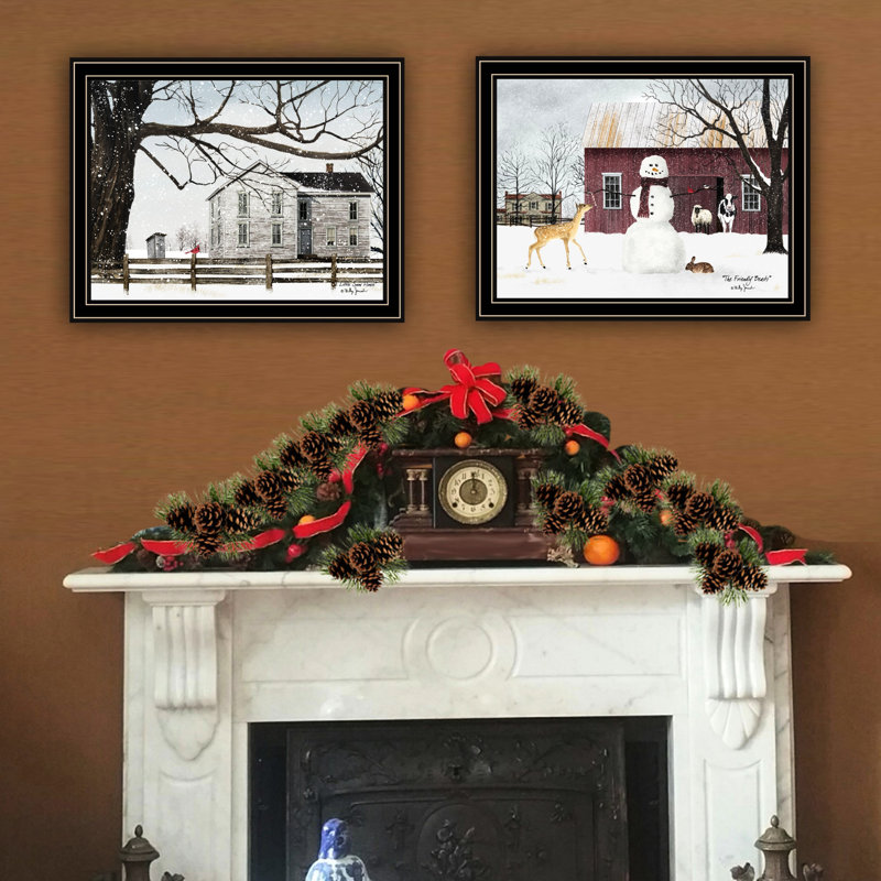 Décoration murale moderne pour le salon: 2, cadre noir d'hiver, 18 x 14, décoration en bois et papier: ajouter du charme à la chambre à coucher avec