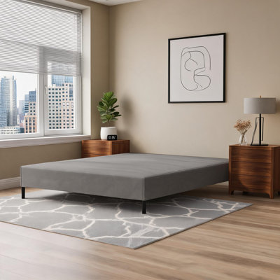 Black and Soft Gray Upholstered Twin Size Platform Bed Foundation, Solid Support Compatible with All Standard Mattress Types