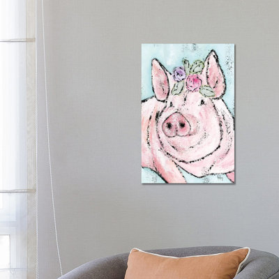 Pink Pig by Ashley Bradley - Wrapped Canvas Painting