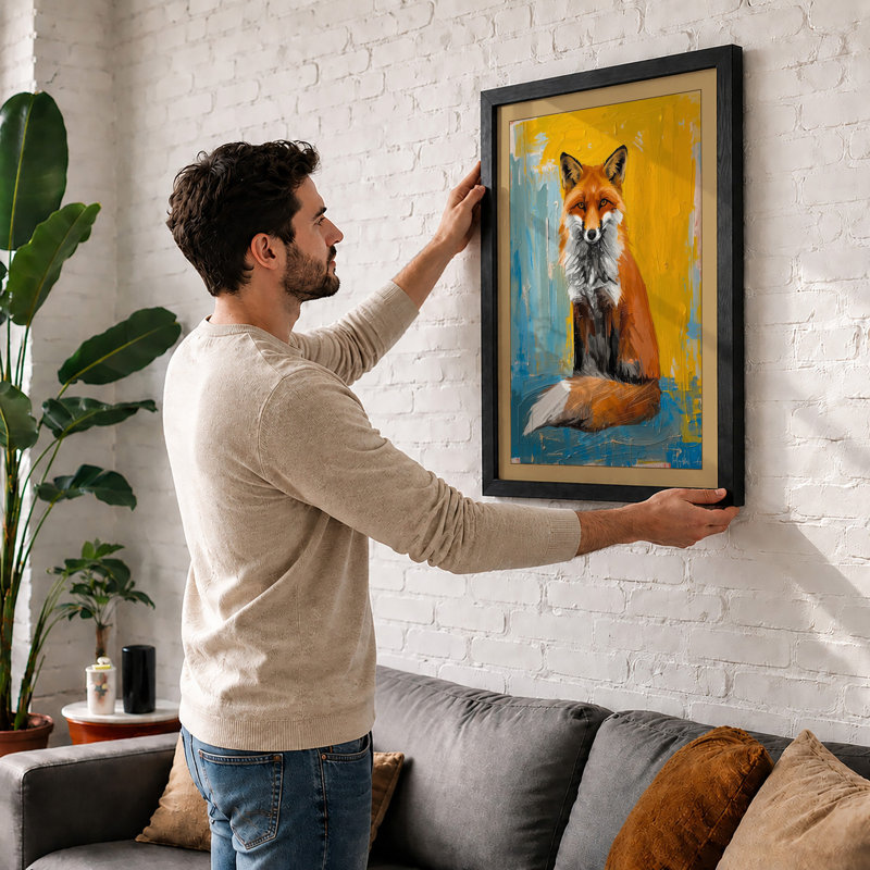 Contemplative Fox Modern - Framed Print, A2 - 59.4 x 42.0 cm, White