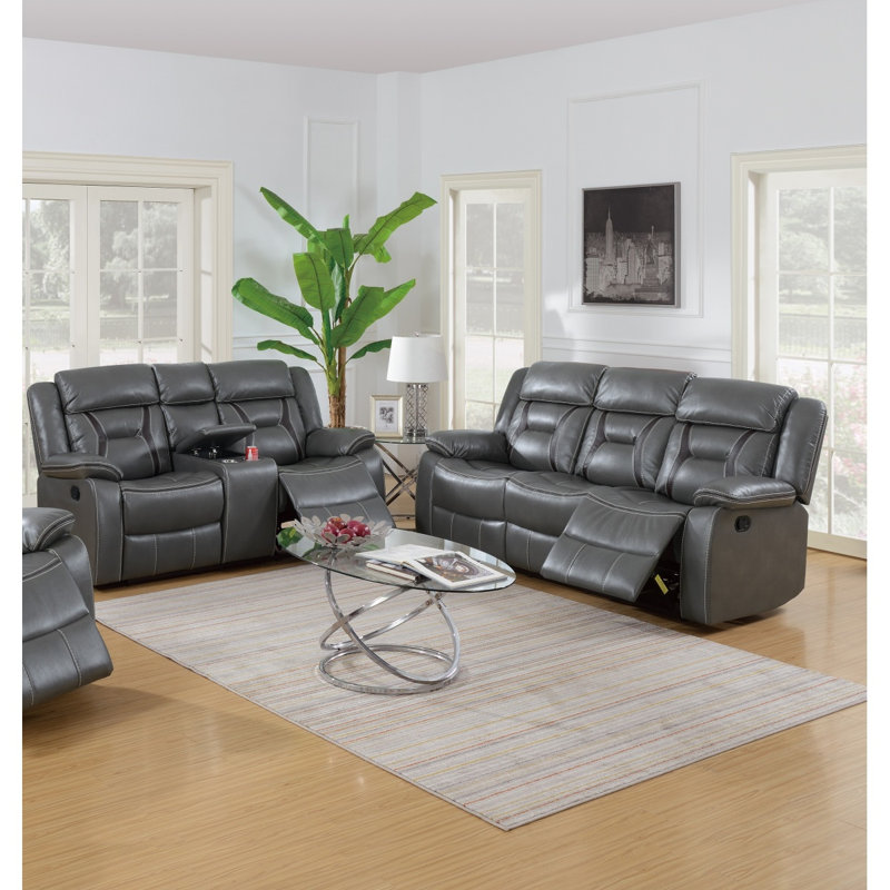 Ensemble de salon moderne et élégant 2 pièces 1X Causeuse 1X Canapé Coussin Accoudoir Coussin dossier capitonnage horizontal Finition grise Mobilier de salon principal