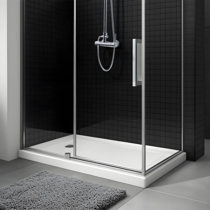 60" x 32" Shower Base with 304 Stainless Steel Drain – Anti-Slip Textured Resin Shower Pan, Clog-Free Strainer, Reinforced Durability, 3.5" Low Profile, Pre-Connected Kit for Easy Install