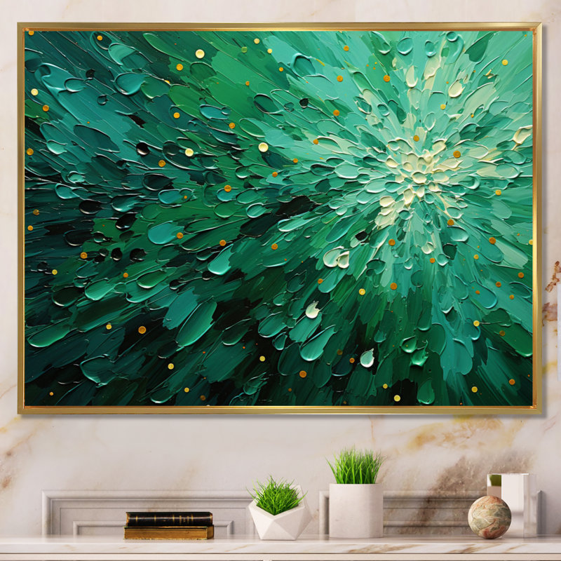 Décoration murale Emerald Euphoria II - Paysages abstraits, Reproduction avec cadre flottant, H 16 po x l 32 po, Doré