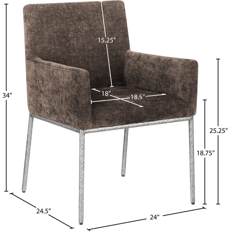 Chaise en chenille Reeves, Tissu chenille brun, Argent brossé