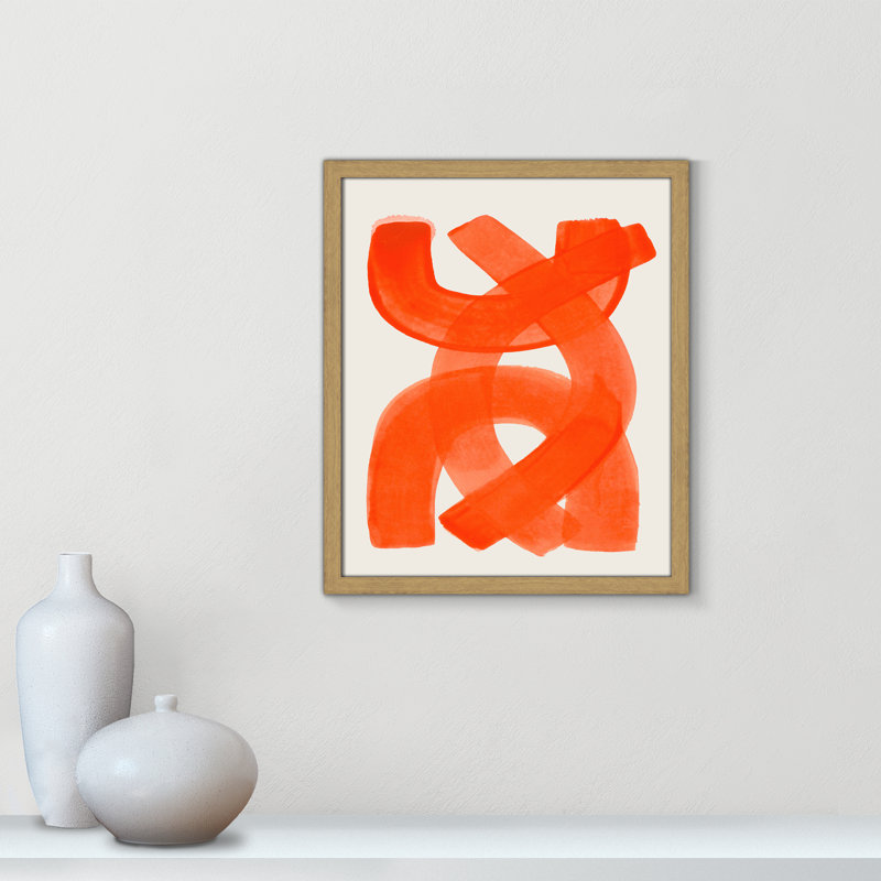 «Orange Strokes Print» par Haniff, Natural Woodgrain, 16'' W x 19'' H, Framed Print