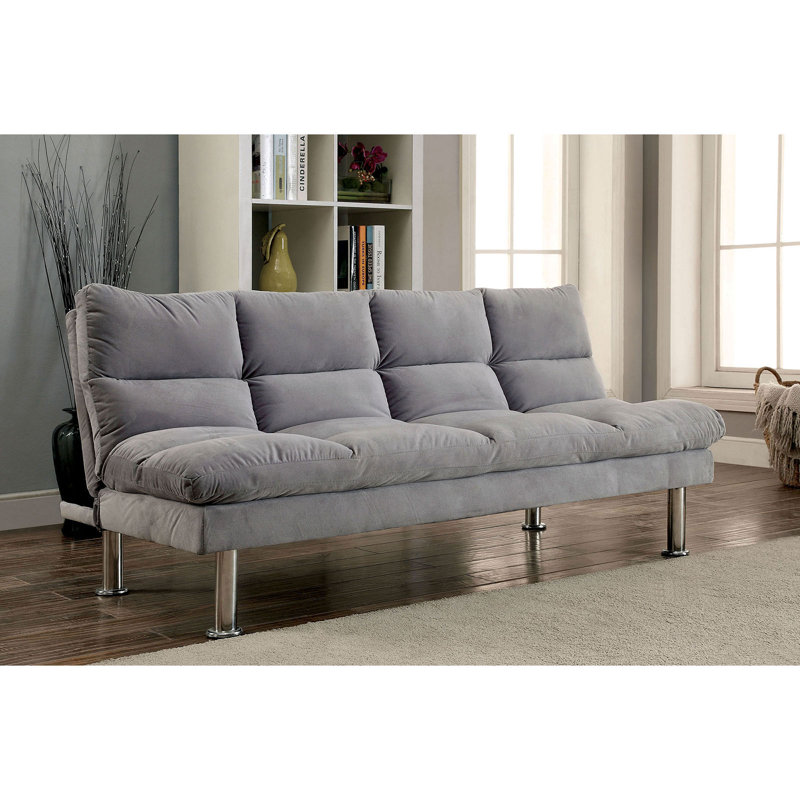 Fleeman Twin 67'' Upholstered Convertible Sofa, Light Gray Microfiber/Microsuede