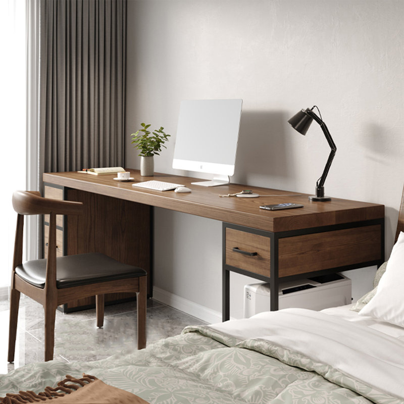 Bureau rectangulaire en bois massif de couleur noyer avec armoire à tiroirs, 29,53 po H * 70,87 po L * 27,56 po P
