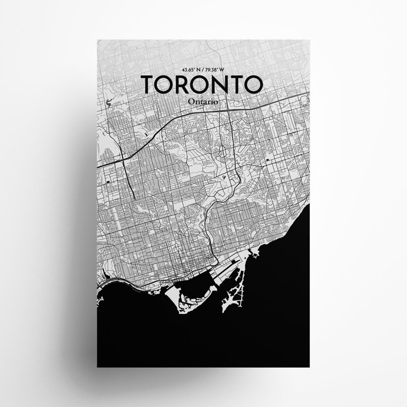 Toronto City Map In Ink - No Frame Print, 17cm H x 11cm W x 0.05cm D