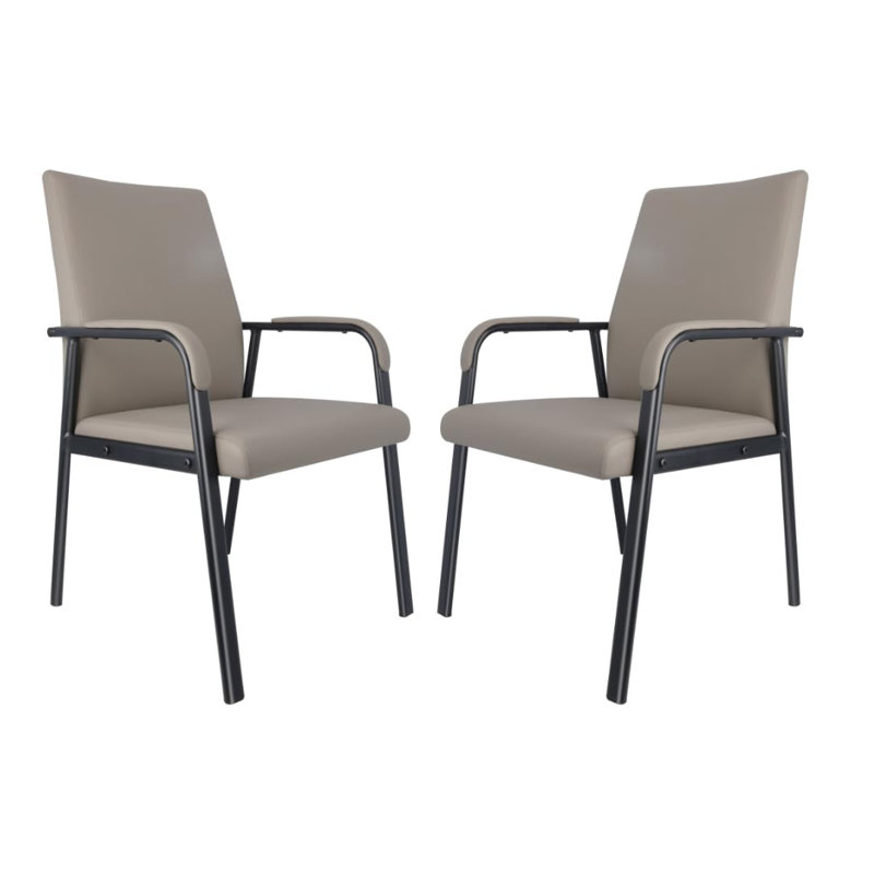 Faux Leather Ergonomic Armchair with Metal Base, Gray