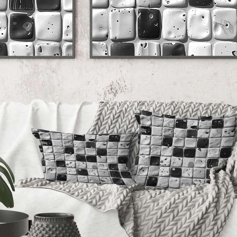 Carreau de mosaïque gris moderne IV - Coussin décoratif moderne, H 16 po x l 16 po
