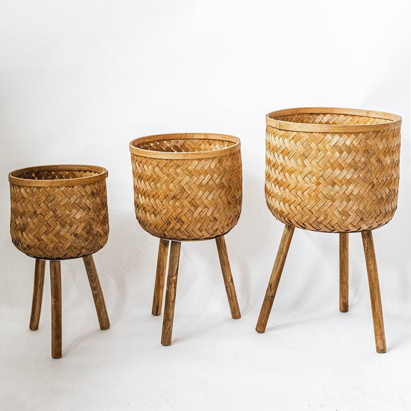 Jardinières en bambou, ensemble de 3, Brun