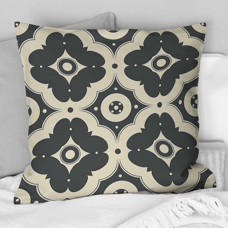 Coussin décoratif noir et beige Quatrefoil Elegance II - Mid-Century, H 18 po x l 18 po