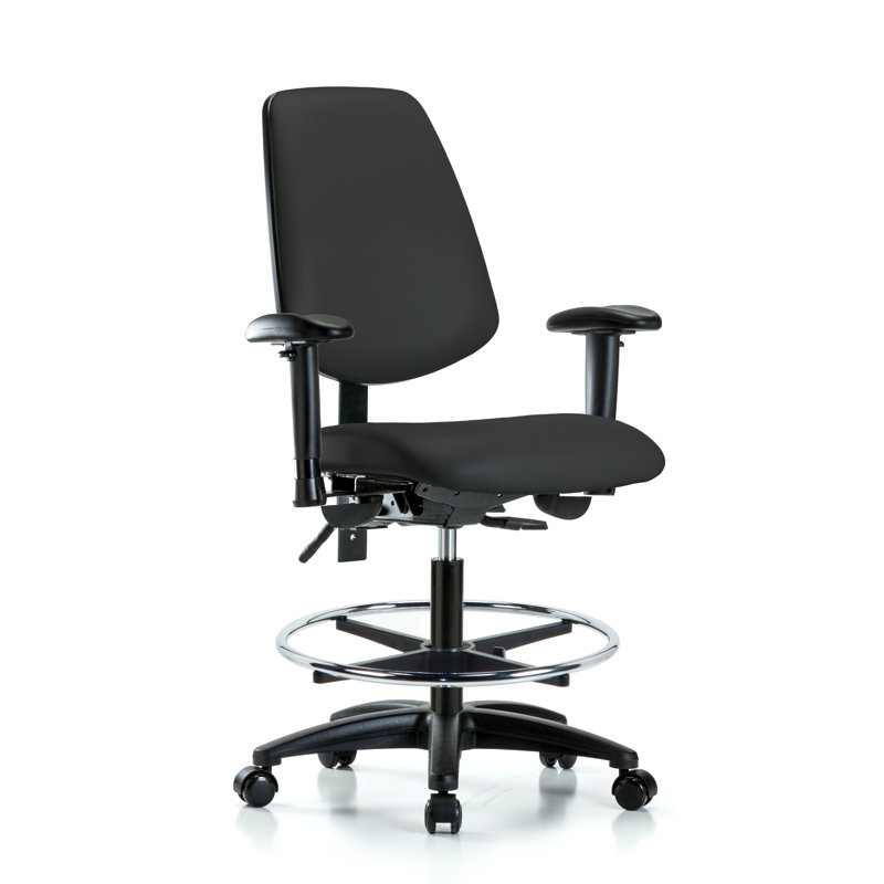Iyanna Vinyl Drafting Chair, Black, Casters, Not Included