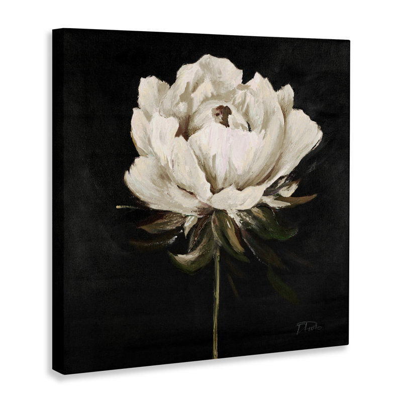 Jolie fleur délicate sur toile noire, design par Patricia Pinto, H 30 po x l 30 po