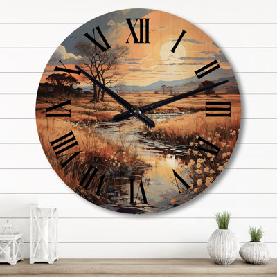 Yellow Blue Prairies Gold And Sky VI - Landscapes Oversized Wood Wall Clock