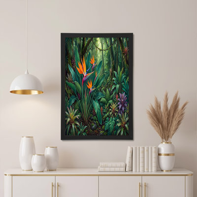 Art sur toile, "Orange orange of Paradise Flowers in Green Jungle Forest"
