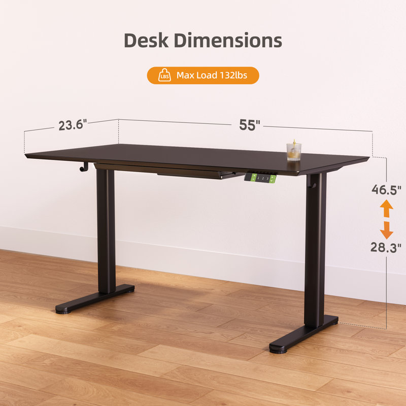 55-inch Electric Standing Desk with a Multi-Functional drawer, Wide Height Adjustment with 4 Memory Preset - Black, Black