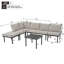 6 Piece Garden Lounge Set, Galvanized Iron Frame With Adjustable Feet, Smooth Glass Table Top, Rope Woven Design & Olefin Fabric Cushions-231891369
