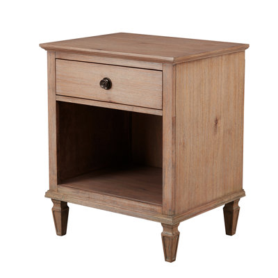 Nightstand With Pw Material And Natural Wood Finish Exquisite Wire-brushed Pull