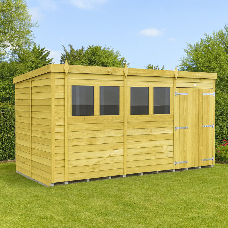 15ft x 7ft Pent Shed - Double Door with Windows