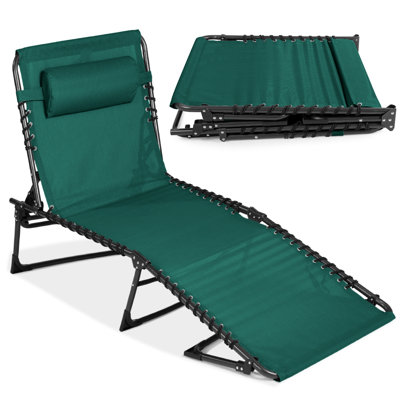 Patio Chaise Lounge Chair, Outdoor Portable Adjustable Pool Recliner W/ Pillow