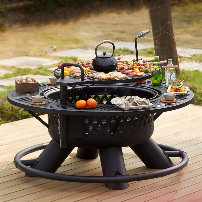 Round Charcoal Wood Burning Outdoor Cold-rolled Steel Fire Pit Table