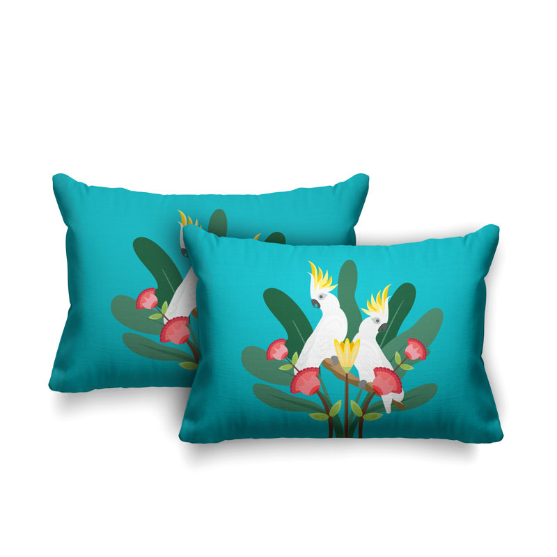 Coussin lombaire intérieur / extérieur Flocked Birds, Turquoise