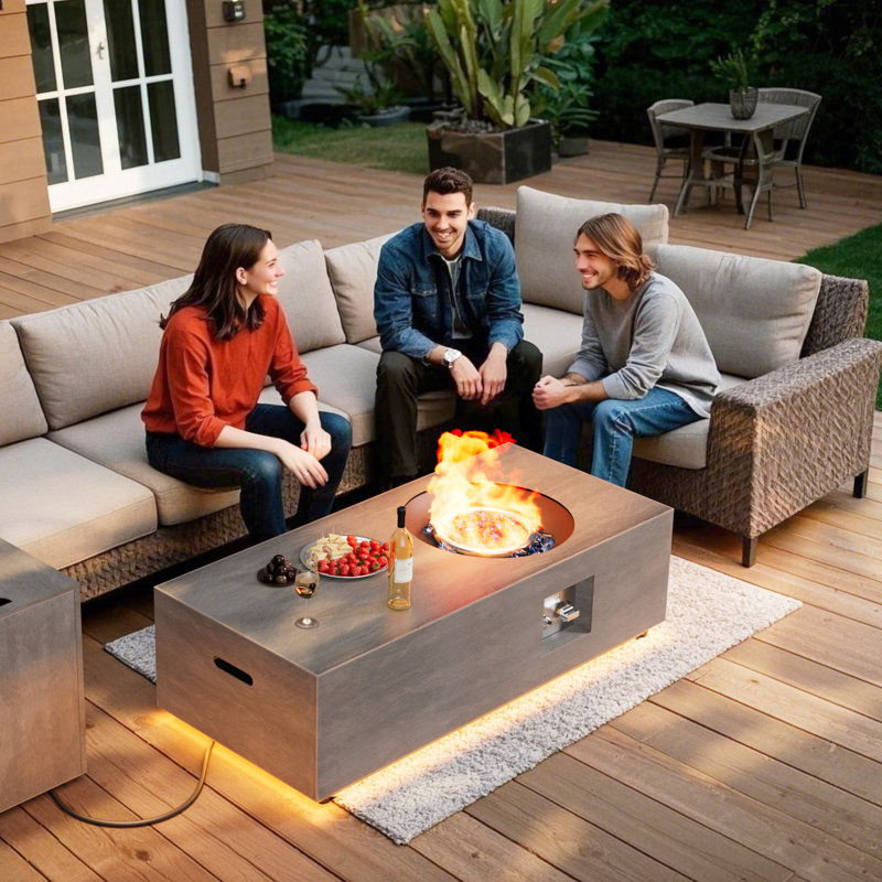 48" Propane Gas Fire Pit Table 50,000 Btu With Golden Light And Tank Storage Table