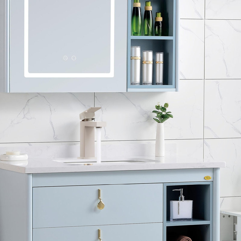  Solid Brass Modern Bathroom Sink Faucet Basin Vanity Square Bathroom Faucet with Pop-up Drain Water Supply Hoses