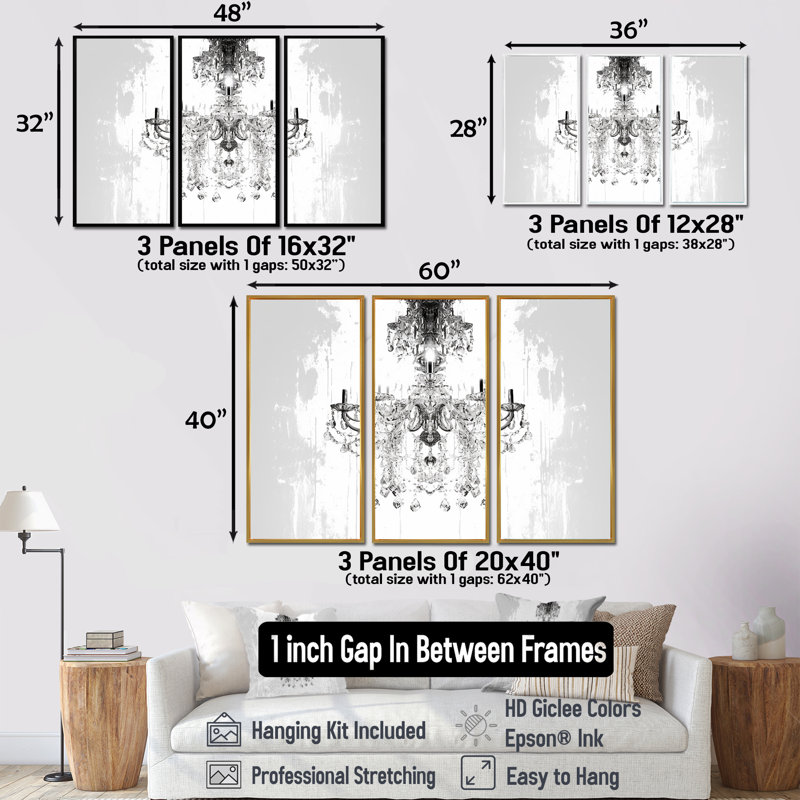 Epineux - Ensemble d'impressions murales lustre Glam, Cadre flottant doré, H 40 po x l 60 po x P 1 po