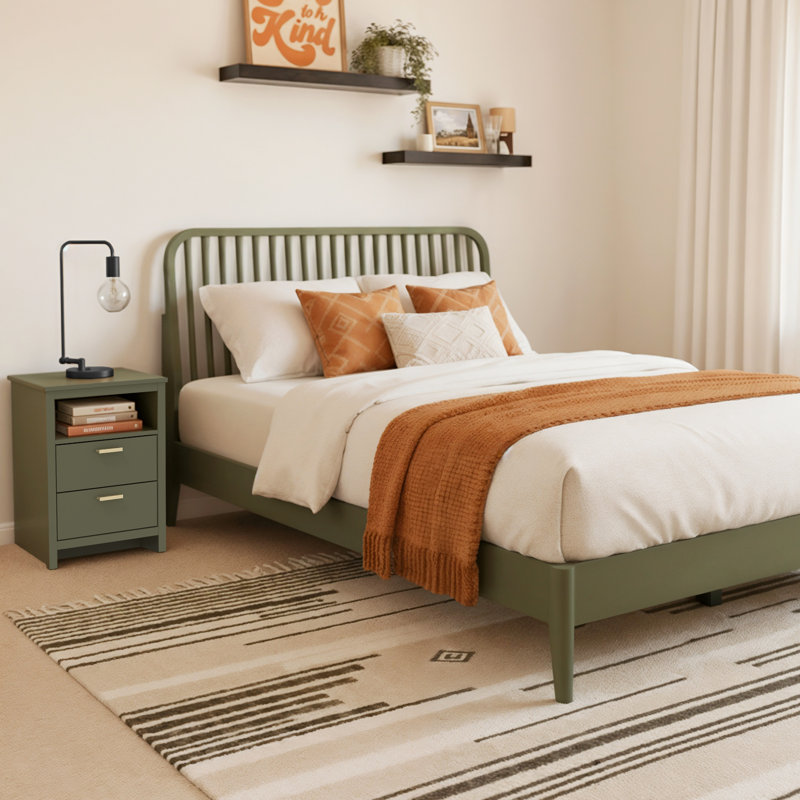 Kentwood Solid Wood Bed 2 Piece Bedroom Set, Kale Green