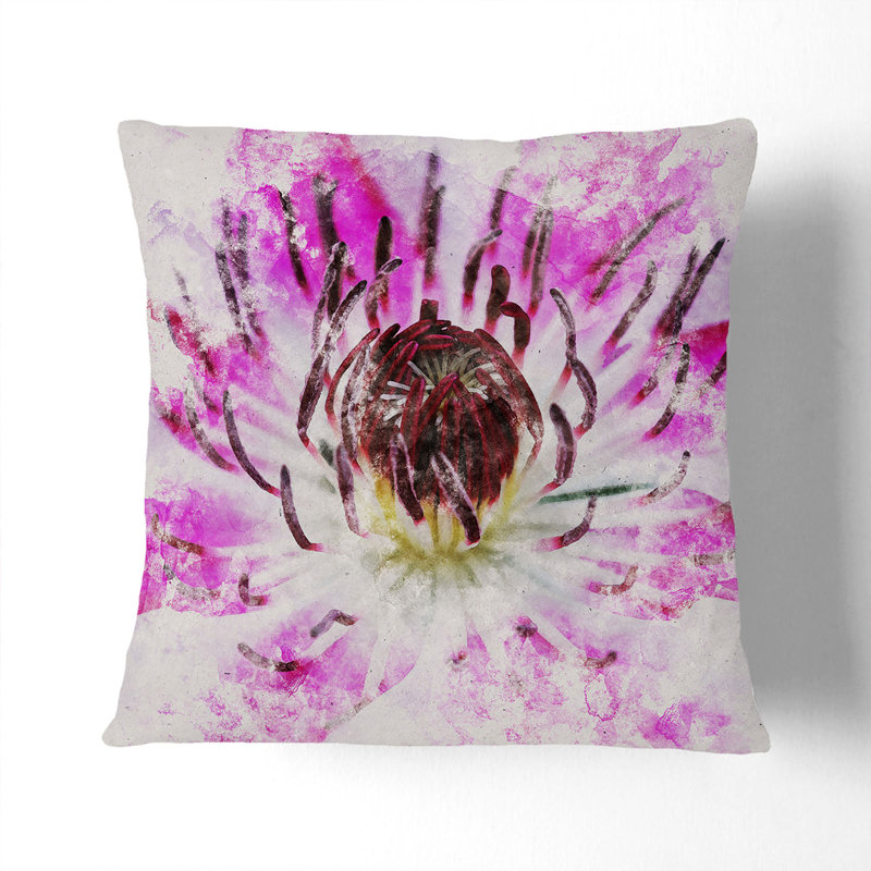 Pink Clematis Flower Scatter Cushion, Stone, 40cm H x 40cm W x 15cm D