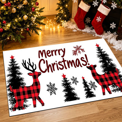 Tapis de porte antidérapant pour l'intérieur et l'extérieur, motif sapin de Noël violet, 61 x 91 cm.