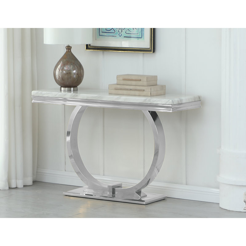 Console rectangulaire en marbre avec base arrondie 47 po Monroe , Argent argent