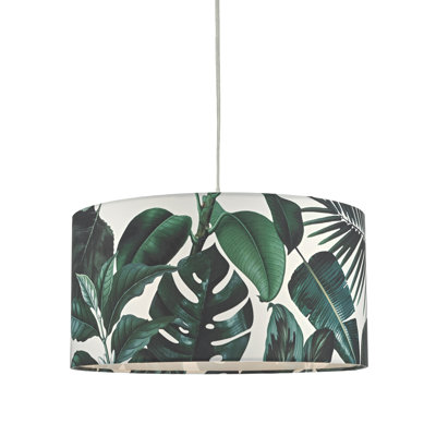 21 cm H Drum Cotton Pendant Shade ( Uno ) in Green and White