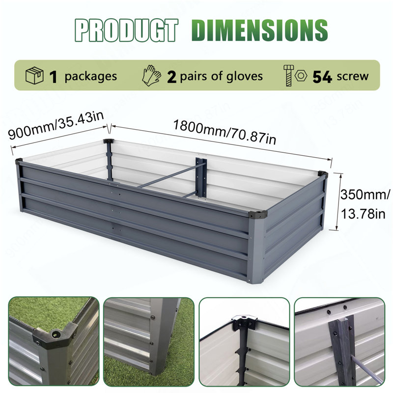 6X3x1ft Large Garden Bed, Grey Color Rectangular Galvanized Metal Outdoor Garden Bed, Suitable For Backyard Ground Gardens For Growing Plants, Vegetables And Flowers.