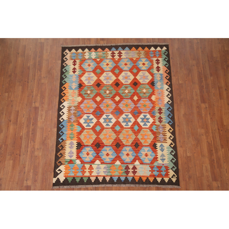 Geometric Kilim Reversible Wool Area Rug 5x6