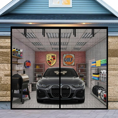 Garage Door Screen Kit for 1 Car Garage Magnetic Retractable Fibreglass Mesh Heavy Duty Weighted Bottom Easy Assembly