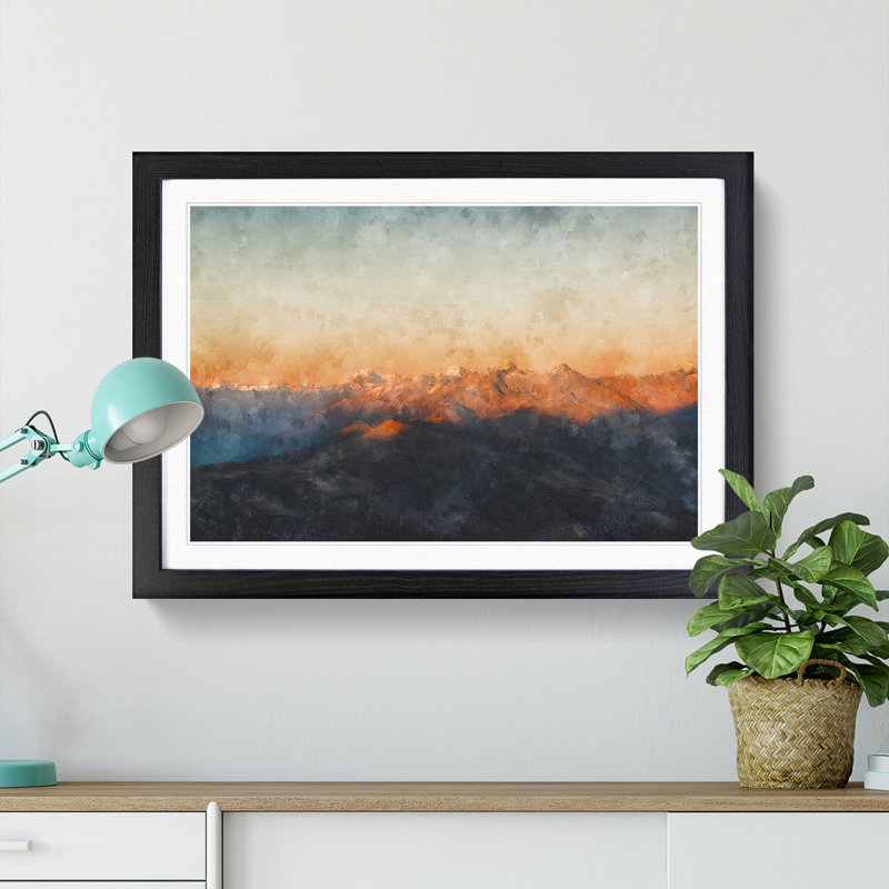 The Zillertal Alps in Italy - Picture Frame Painting Print, 45cm H x 63cm W x 2cm D, Black Framed
