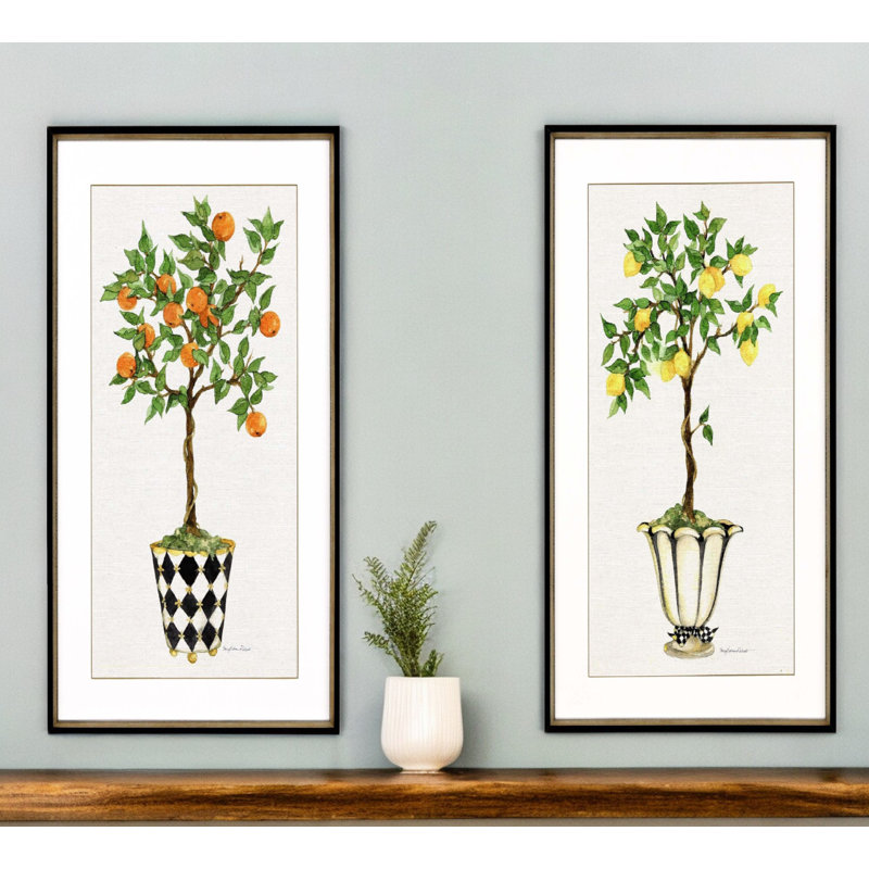 Ensemble de deux topiaires à fruits, impression encadrée noire