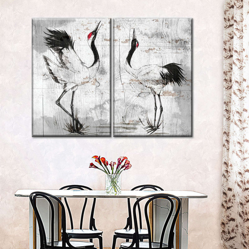 Grues japonaises rustiques, reproduction sur toile, H 12 po x l 17 po x P 1 po