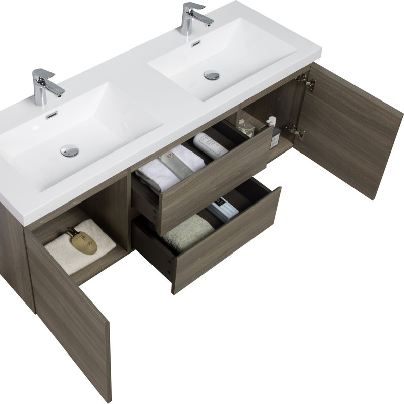 Meuble-lavabo de salle de bain avec tiroirs rembourrés, Blanc