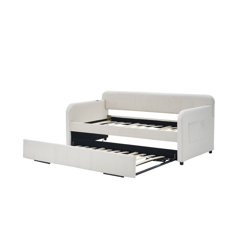 Twin Daybed With Trundle, Sofa Bed For Bedroom Living Room,Guest Room, Beige