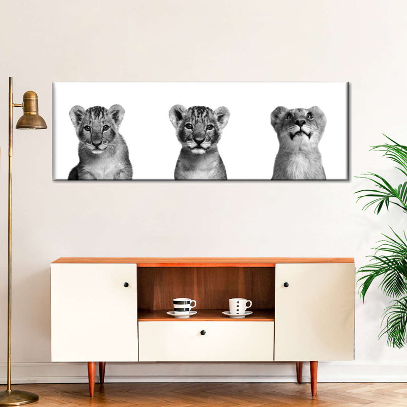 Lion Cub Trio - reproduction sur toile tendue, H 8 po x l 24 po x P 1 po