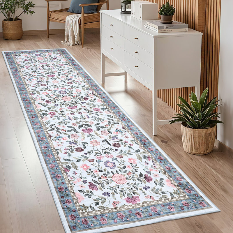 Washable Rugs Non Slip Area Rugs for Bedroom,Farmhouse Floral Carpets for Hallway,Dining Room,Bathroom,Nursery, Tan