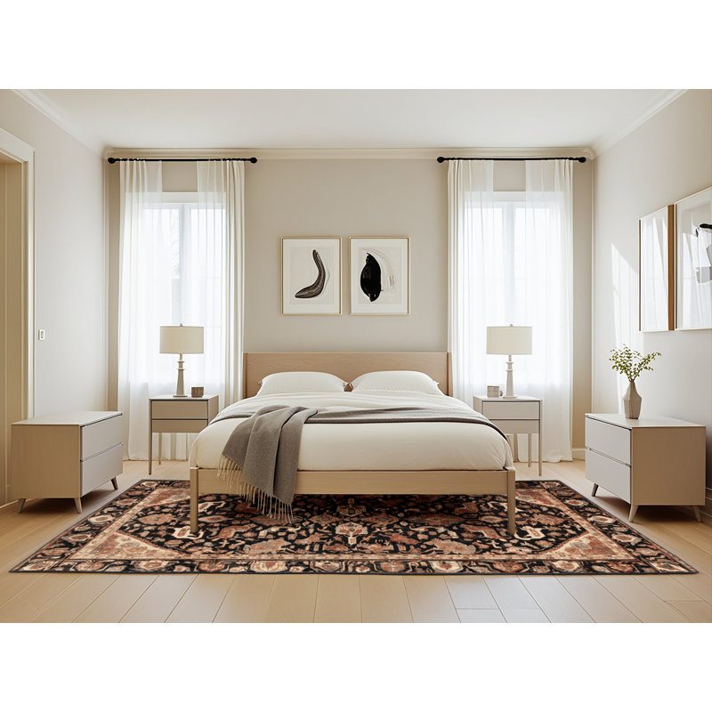 Machine Washable Persian Brown Area Rug, Rectangle 5' x 8'