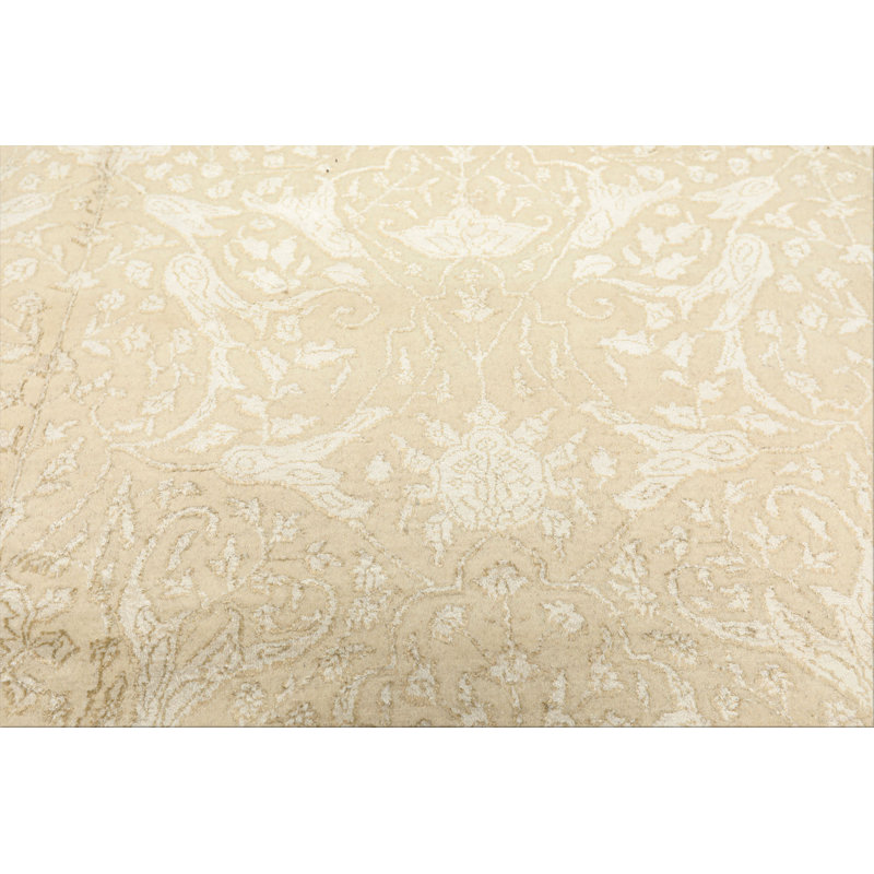 Tapis tibétain en laine et soie de bambou, ton sur ton ivoire, 2,69 m x 3,60 m